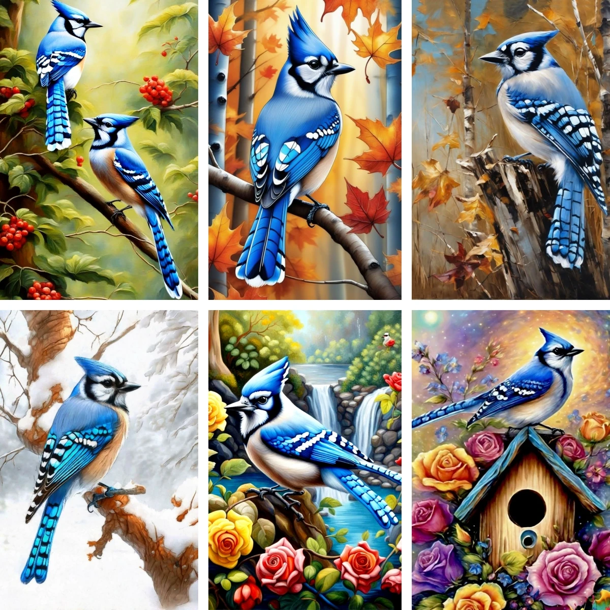

DIY Blue Jay Song Bird Modern Diamond Painting Square Drill Rhinestone Pasted Crafts Minimal Nature Wildlife Poster Birder Gift