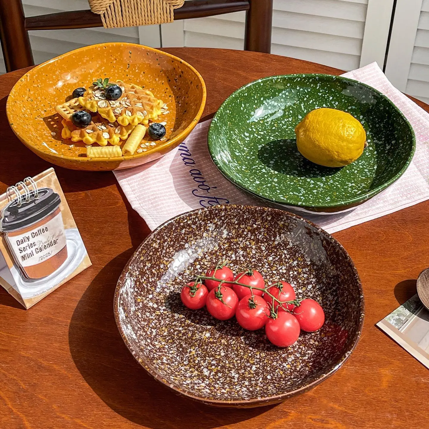 Korean Retro Splatter Ceramic Plate Colorful Under Glaze Dessert Salad Breakfast Dish