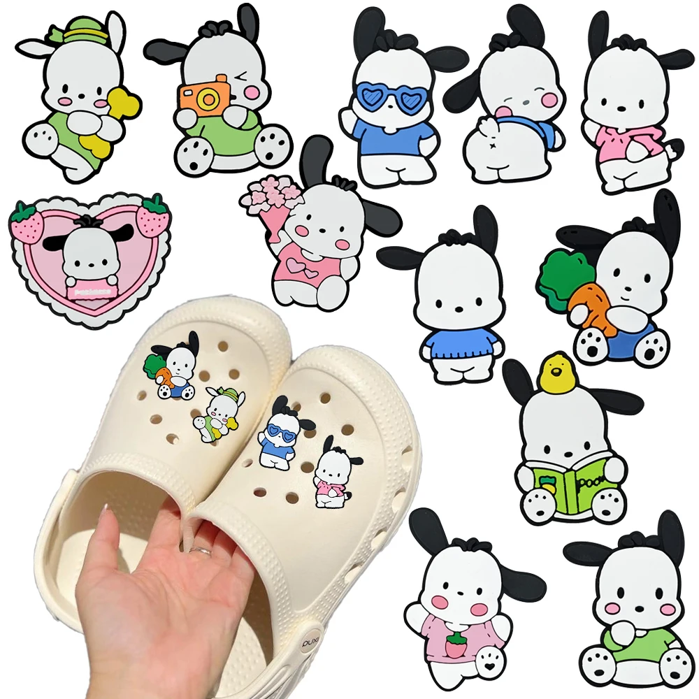 Hot Sales12-50pcs Mesuca Cartoon Cute Pochacco PVC Shoe Charms Accessories DIY Detachable Waterproof PVC Shoe Decorations Gifts