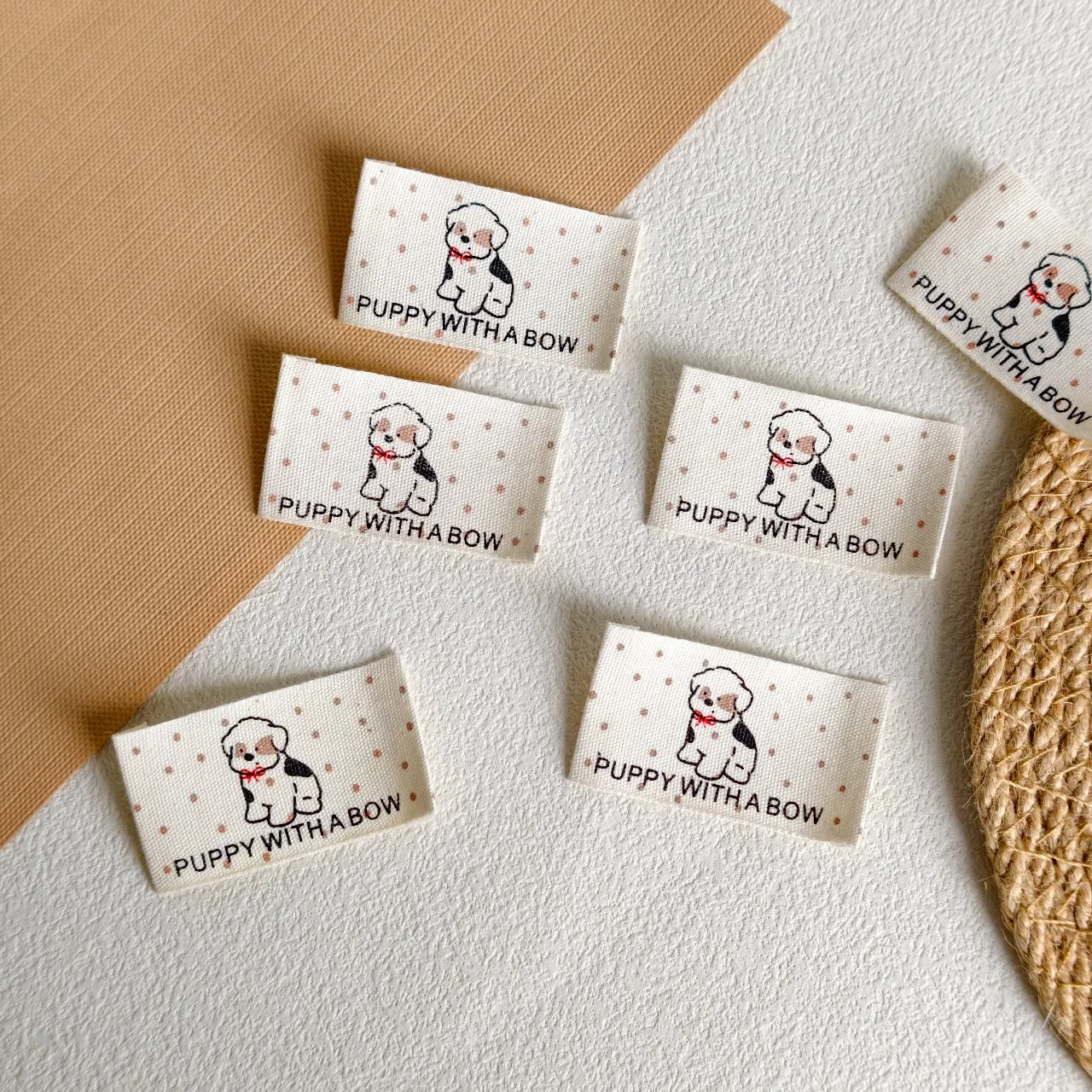 Puppy Polka Dot Cloth Tags Decor Patches,DIY Handcraft Sew On Labels for Socks Doll Hair Accessories Craft Supplies
