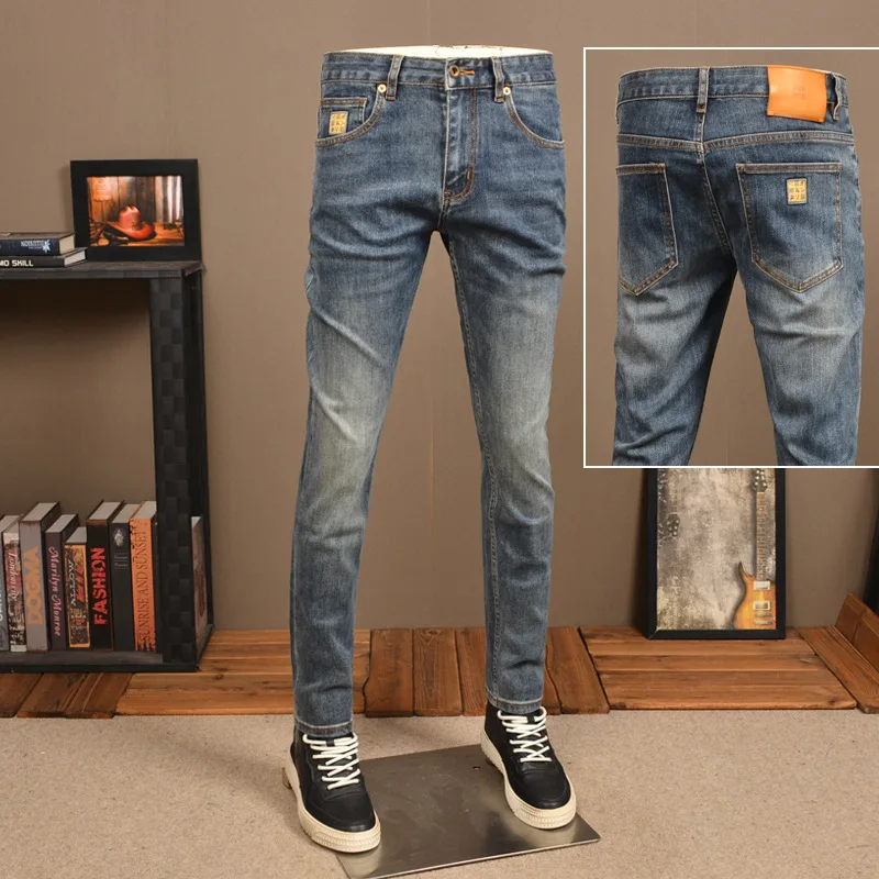 

Vintage Jeans Men's Fashion Street Slim Fit Skinny Elastic Trend Nostalgic High-End All-Match Casual Men's Trousers