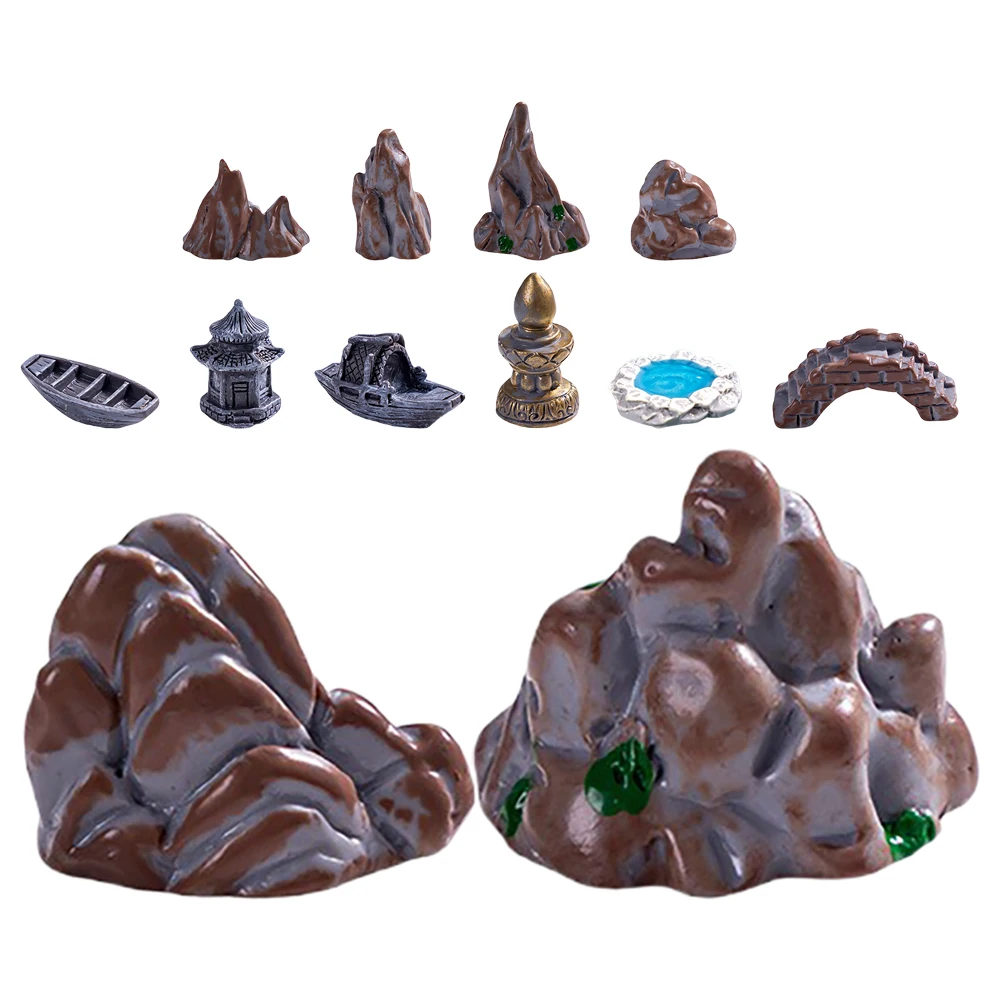 

12pcs Micro Landscape Rockery Statue Resin Miniature Bonsai For Garden Terrarium Aquarium Desktop Zen Artificial Stone Ornament