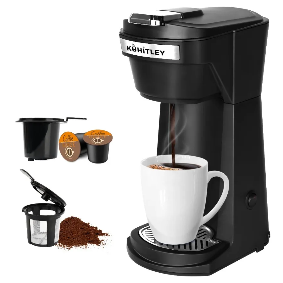 2 in 1 Single Serve Coffee Maker for K Cup Pods and Ground Coffee, Mini K Cup Coffee Machine with 6 to 14 oz Brew Sizes, Single