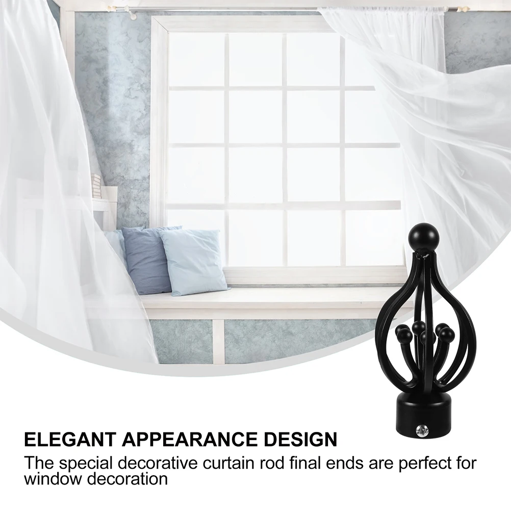 

4pcs Iron Curtain Rod Decorative Heads Twisted Cage Finials Black Home Office Decoration Curtain Rod Ends
