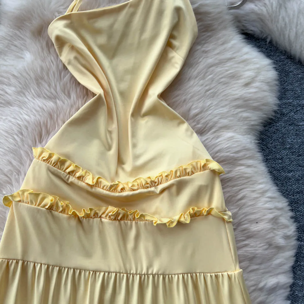 Chic vintage scava fuori Fungo di albero commestibile senza maniche pieghettato Elegante fata moda coreana Boho abbigliamento donna