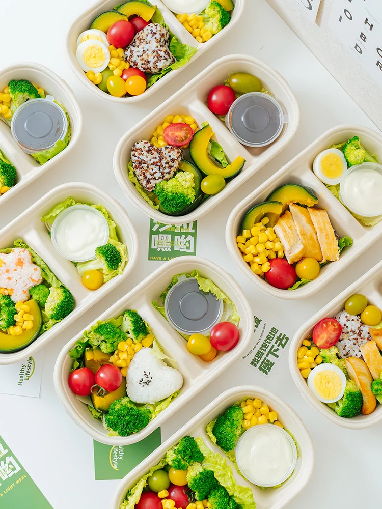 Caja de almuerzo de papel krt biodeadable, caja desechable para picnic, comida para llevar, contenedor de embalaje para s...