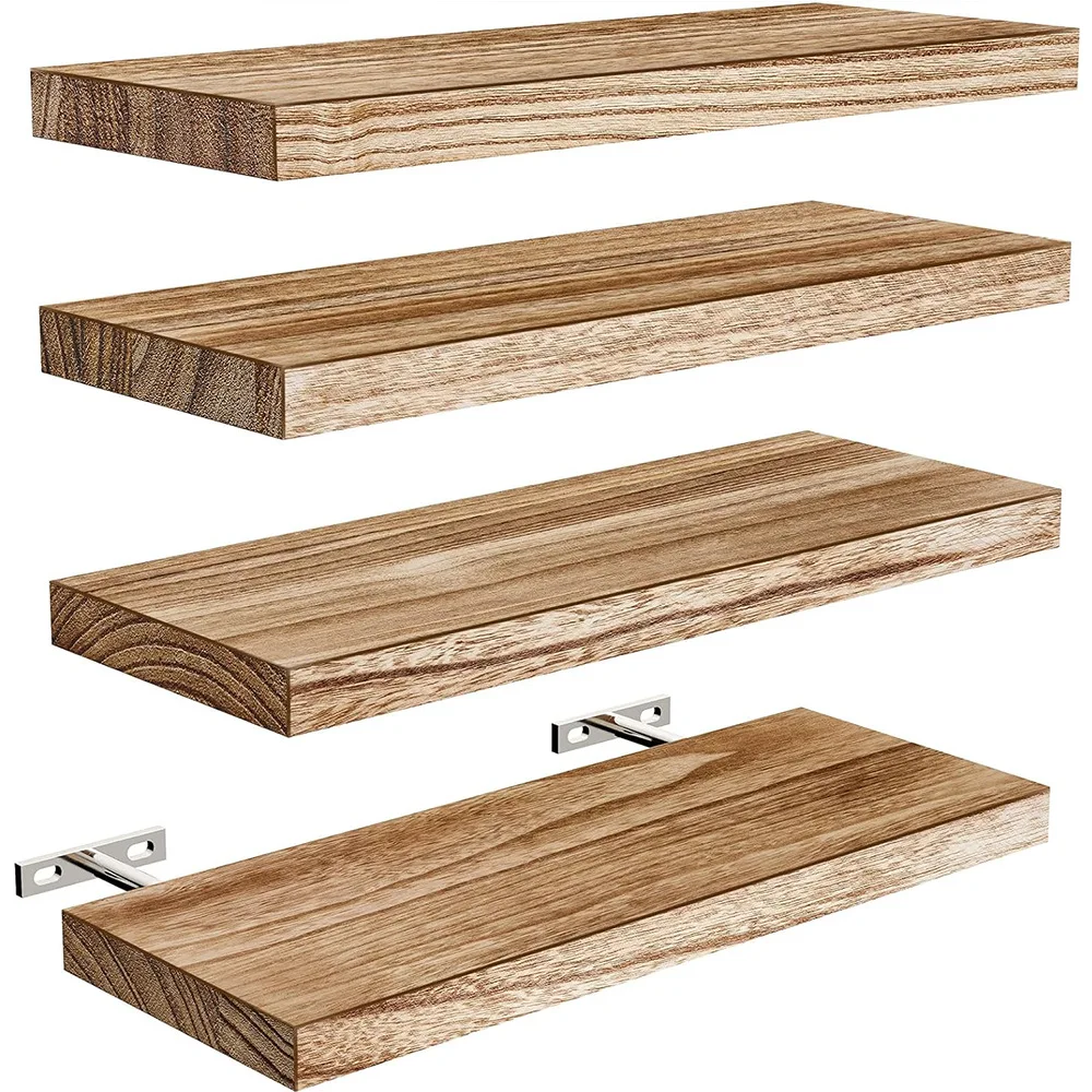 

4Pack Floating Shelves Paulownia Wood Wall Shelves for Bathroom Living Room Bedroom Kitchen Wood for Home Storage & Organization