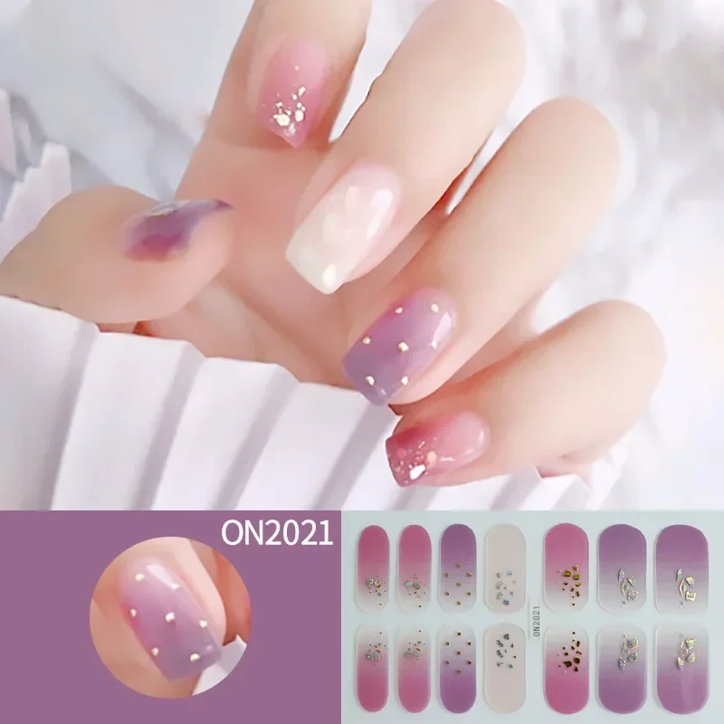 14Tips 3d Uv-Gel Nagelstickers Bloemen Gradiënt Kleur Lijm Volledige Cover Semi-Uitgeharde Gel Nagel Wraps Diy Manicure Kunst Stickers