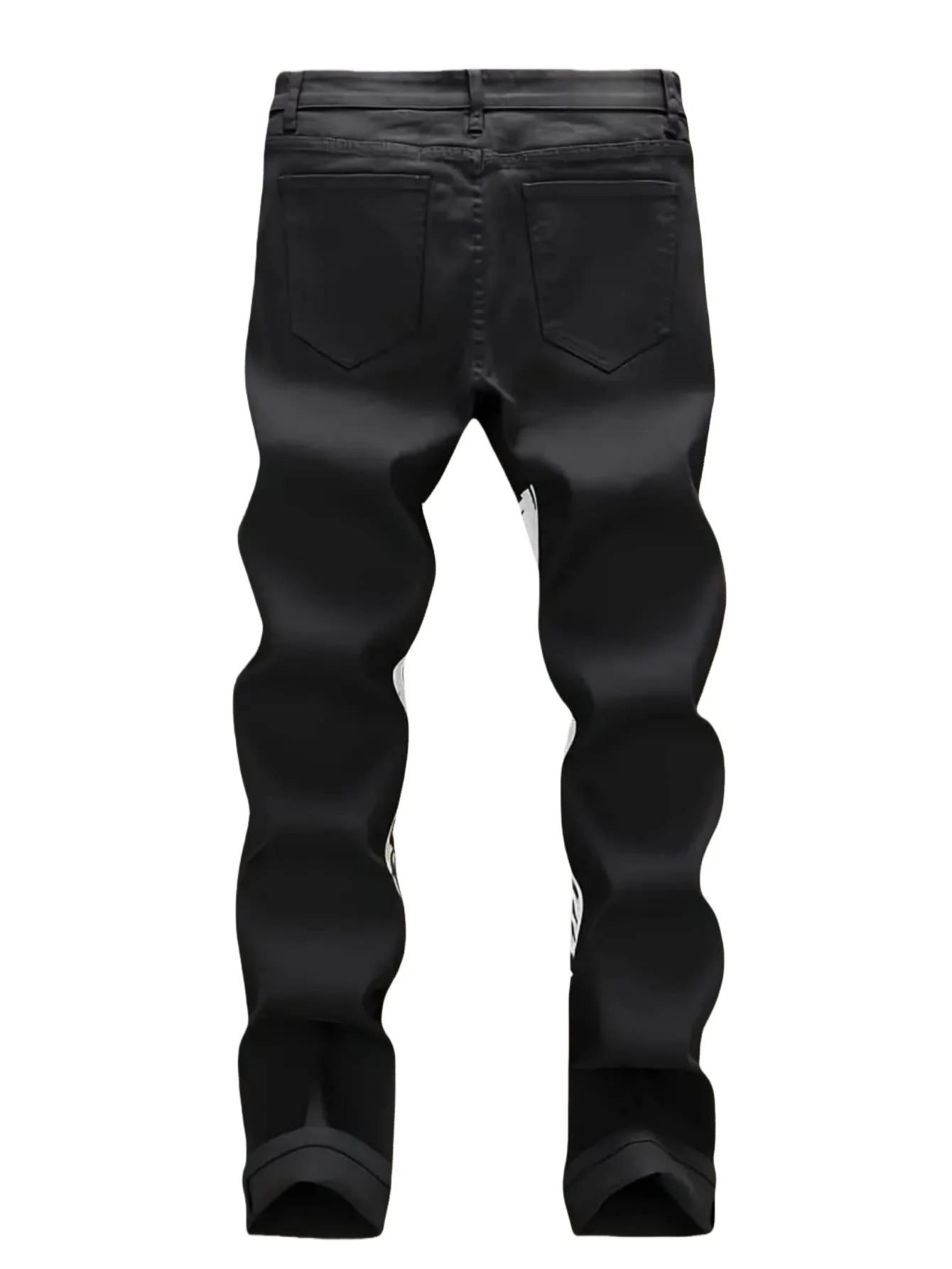 Street Casual Wear, Men's Jeans, Fashionable Printed Patterns, Classic Style, Waist-Cinching Design. Black