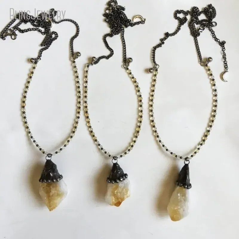 10pcs Raw Quartz Beaded Convertible Necklace Natural Citrine Crystal Minimal Layering Arcane Collar Boho Witch Gemstone Jewelry