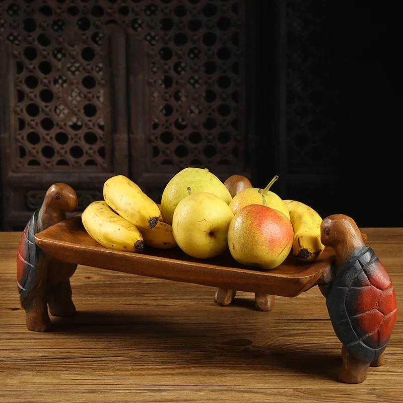 

Solid Wood Fruit Plate Home Living Room Coffee Table Tray Three Turtles Base Side Polished Smooth Eco Friendly Wood Wax Oil