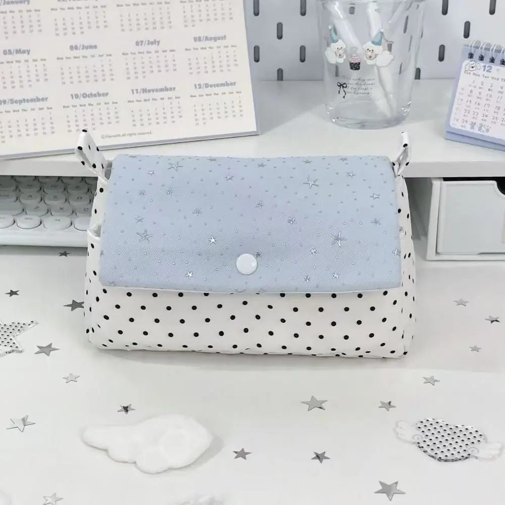 Korean Polka Dot Star Print Cosmetic Bag Large Capacity Portable Storage Pouch Multi-Purpose Makeup Bag