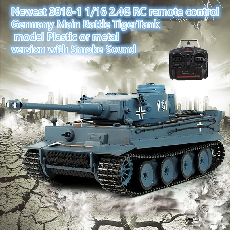 

Tank 3818-1 2.4G 1:16 Tiger I Metal Catapillar & Gear And Inducer HengLong Remote Control Tank With Flashlight Sound Simulator