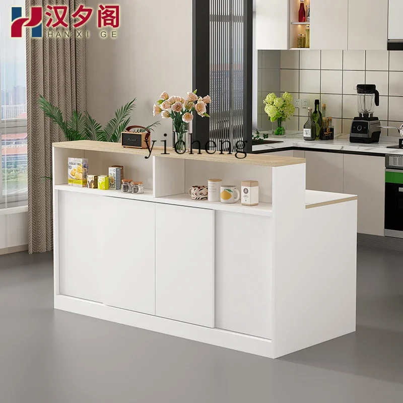 pure white rock slab island multi-functional sliding door, locker, tea cabinet