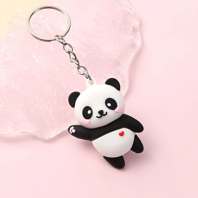 New Cute Cartoon Couple Panda Keychain Pendant Car Bag Key Chains for Women Jewelry Gift