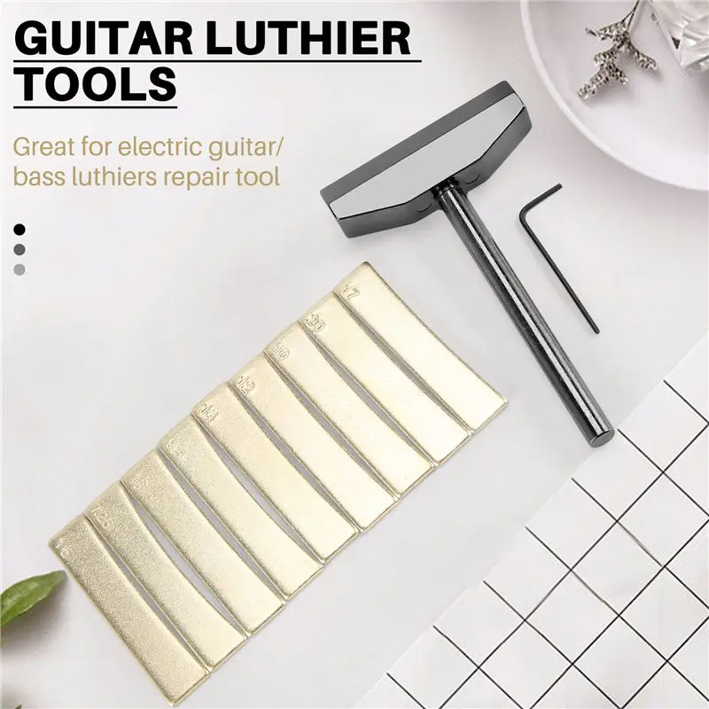 Stable- Luthier Tools Set Guitar Bass Fret Press Caul Fingerboard Pressing Tool + 9Pcs Brass Radian Fret Inserts with Hex Wrench
