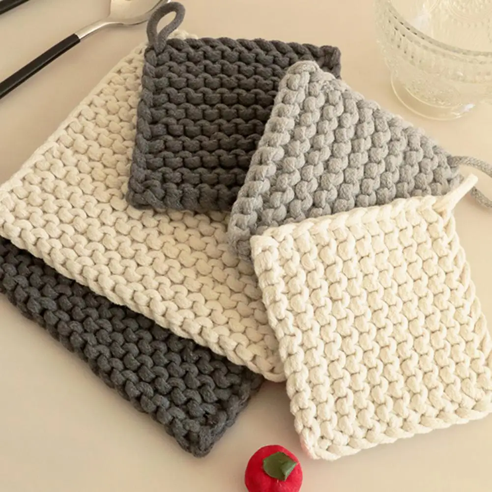 Anti-scalding Drink Mats Handwoven Cotton Rope Coaster Set Minimalist Square Table Placemats Heat-resistant Non-slip for Home