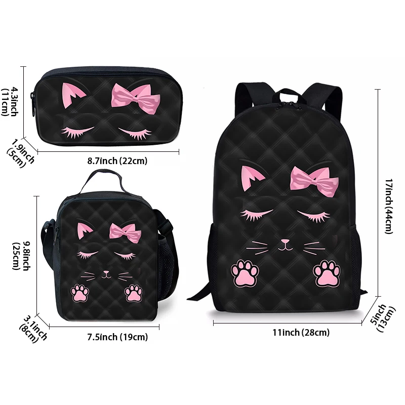Pink Cat Three Piece Set Backpacks For Boy And Girls Best Gifts 2D Flat Cartoon School Bag For Children