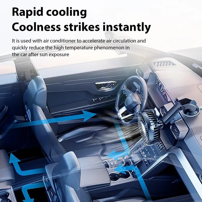 Car Cooling Fan Adjustable Strong Suction Rotatable Windshield Fan Low Noise Telescopic Compact 3-Speed Settings Air Circulator