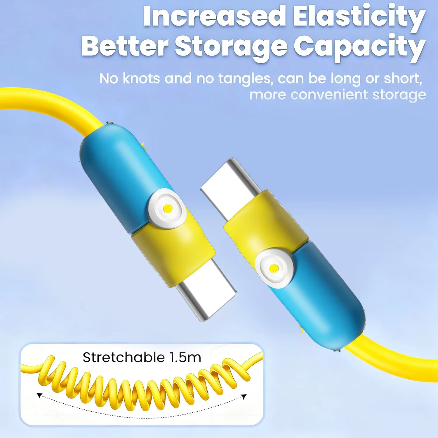 Universal 100W Spring Data Cable Cord PD Dual Type C Fast Charging Line in Car USB C To Type-C Quick Charge Spring Braided Wire