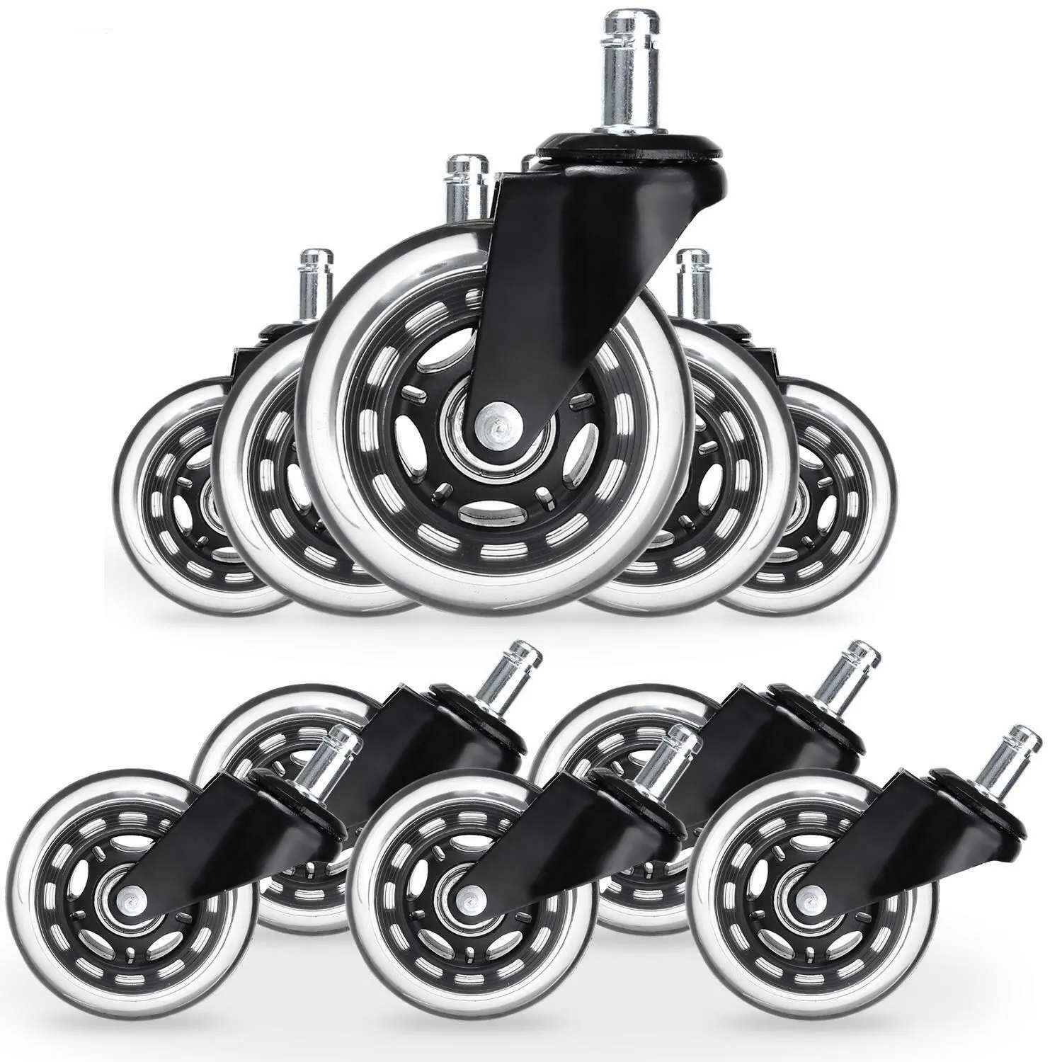 5Pcs 3 Inch Transparent PU Double Axle Casters 360 Degree Swivel Smooth Silent Heavy Duty Furniture Wheels for Hardwood Tile