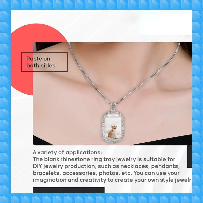 ETRT 48Pcs Sublimation Rhinestone Trays Pendant Set, 12 Blank Bezel Trays, 12 Pcs Chains With 24 Discs, Rectangle Style