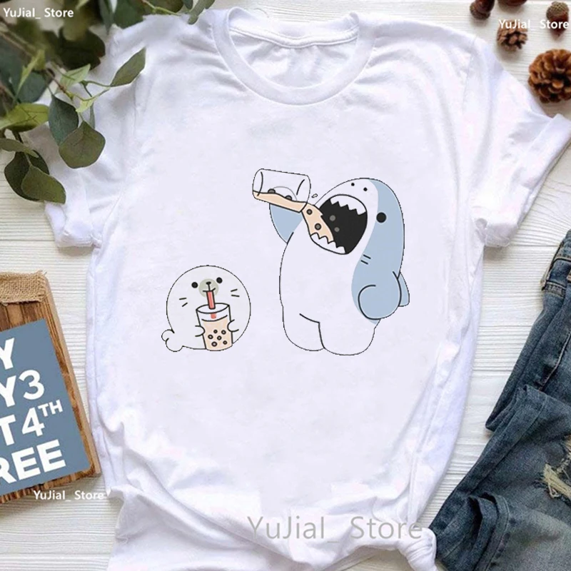 Samezu Boba Cartoon Print T Shirt Women'S Clothing Funny Casual Tshirt Femme Harajuku Kawaii T-Shirt Summer Tops Streetwear