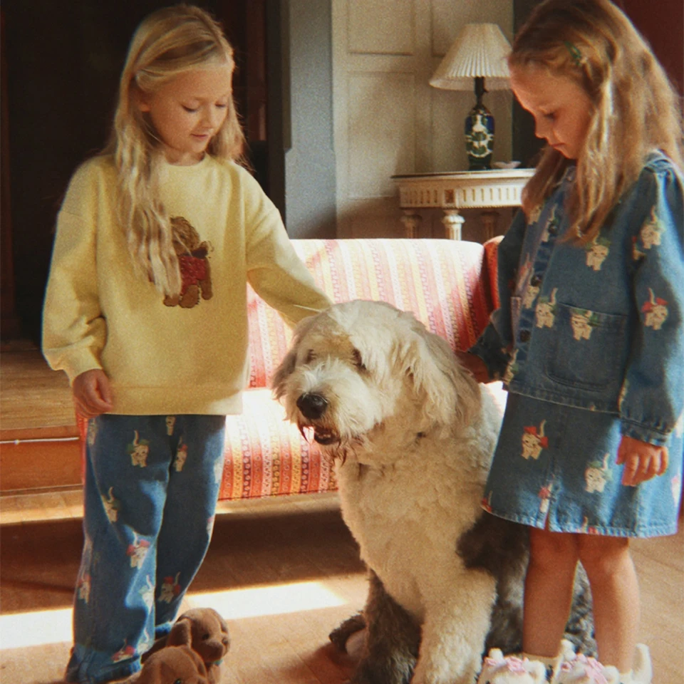 2025 مجموعة ملابس الأطفال الشتاء KS الفتيات الكرتون الكلاب أفخم لينة بلوزات بنطلون الأولاد الصوف هوديس السراويل الاطفال ملابس خارجية