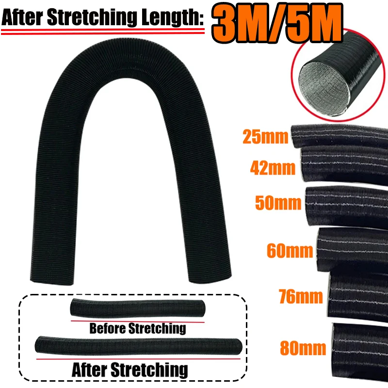 25/42/60/50/75/80/90mm Diameter Air Diesel Parking Heater Ducting Pipe Tube Hose 3M 5M Length Extendable For Webasto Eberspacher