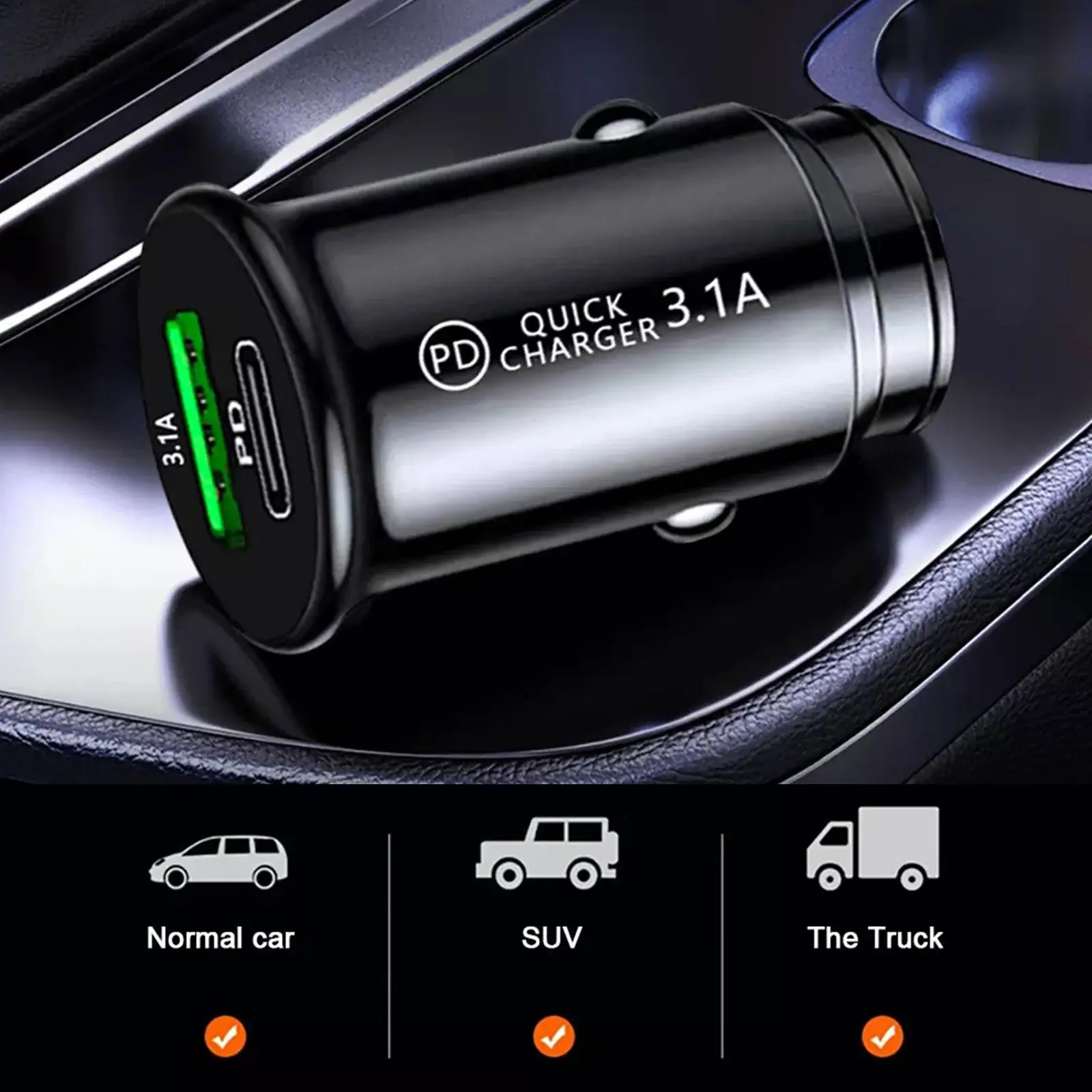 QC3.0 Car Charger Fast Charging White Black Mini Shape Car Lighter Slot PD 20W USB Type C Charge Adapter image 4