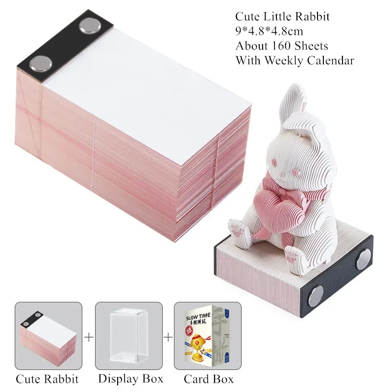 3D Calendar Figurines Cute Rabbit Memo Pad Notes Calendar Art Home Decoration For Girl Notepad Desk Dragon Paper Sculpture