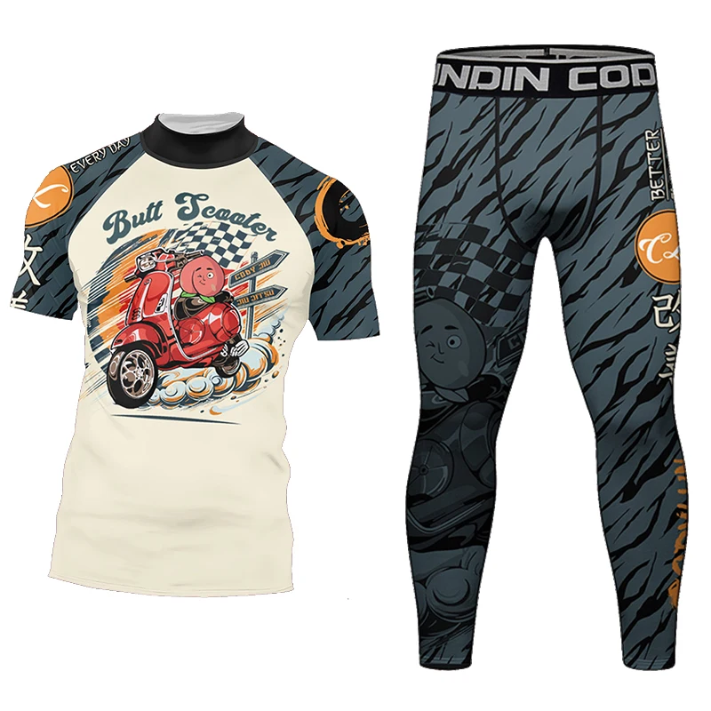Hign NeckCompression MMA T Shirt+Pants Muay Thai Shorts Men jiu jitsu BJJ Rashguard Fitness Tracksuit Boxing Jerseys Sport Suit - Image 5
