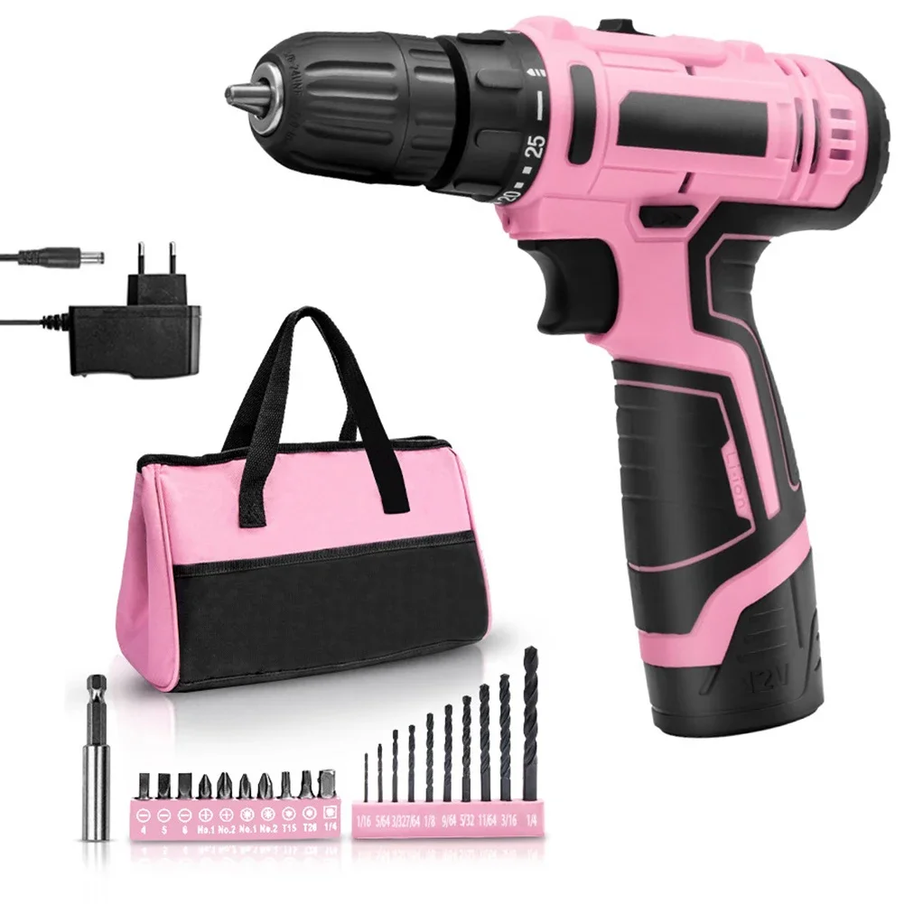 Pink Cordless Drill Driver  12V Power Tool with Comfortable Grip and Nature Like Dentures Teeth  Regain Your Confident Smile