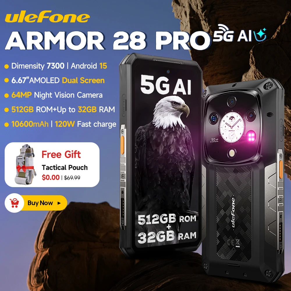 

Ulefone Armor 28 Pro 5G AI Rugged Phone 6.67"AMOLED 10600mAh 512GB ROM Smartphone Android 15 120W Fast charge Mobile Phone 64MP