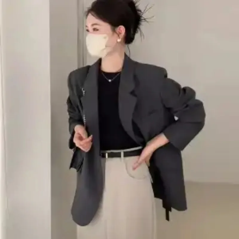 

Черный пиджак в женском корейском стиле, свободный повседневный топ для маленьких людей