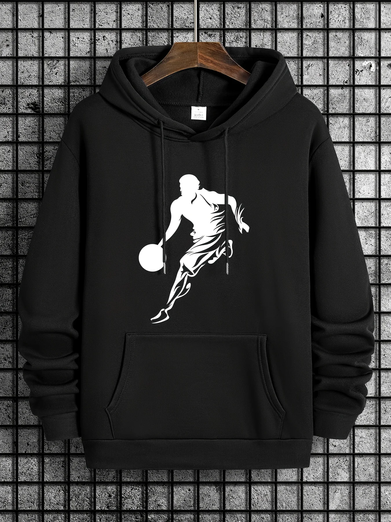 سترة بقلنسوة عصرية مطبوعة لكرة السلة وكرة السلة للرجال - بلوفر كاجوال برباط، مزيج بوليستر مريح لخريف/شتاء، B #1