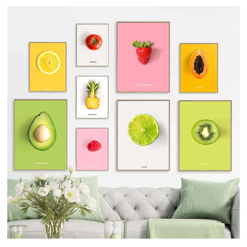 Avocado Pineapple Strawberry Kiwi Posters Nursery Dining Living Room Prints Nordic Painting Art Home Decor 16 Fruits Pictures