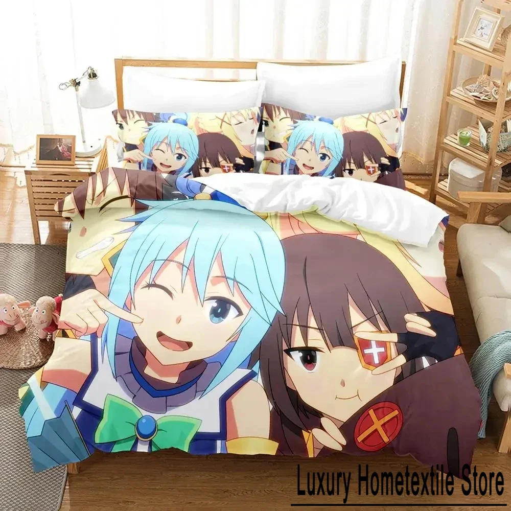 3D Print Anime KonoSuba Bedding Set Duvet Cover Bed Set Quilt Cover Pillowcase Comforter king Queen Size Boys Adult Bedding Set