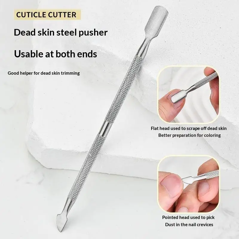 Double Ended Cuticle Pusher Stainless Steel Pointed Spoon Tip Multi-use Nail Polish Removal Tool for Salon