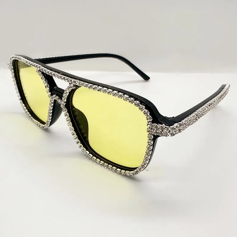 Neue Quadratische Doppel Brücken Diamant Sonnenbrille Frauen Mode Candy Farbe Strass Sonnenbrille Weibliche Shades UV400 Brillen – Detail 10