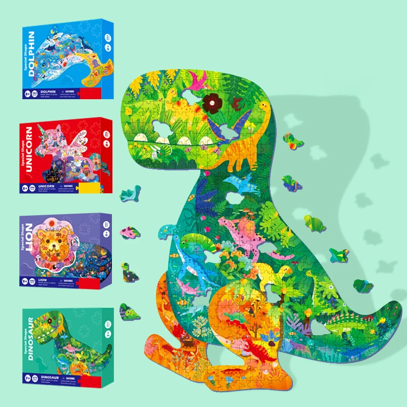 300 500 Pieces Animal Dinosaur Irregular Paper Puzzle Cognitive Jigsaw Puzzles Game for Kids Educational Toy Children Xmas Gifts