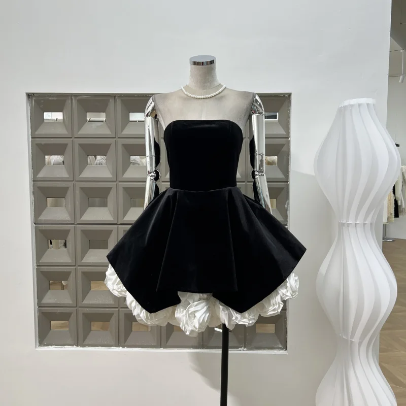 

Korean Style Elegant White Rich Beauty Three-Dimensional Flower Strapless Dress Birthday Party Gentle Niche Slim Fit