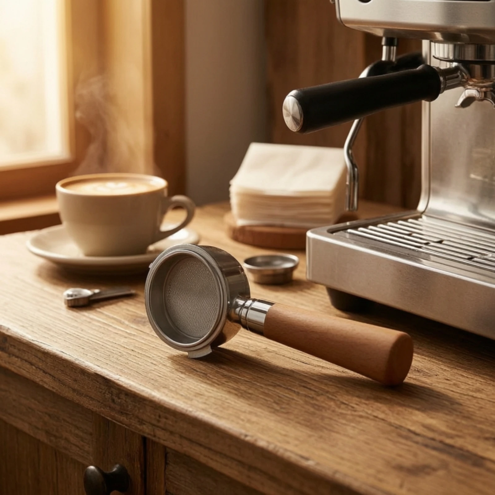 51mm Bottomless Portafilter Ergonomic Grip Uncovered Portafilter with Wood Handle Coffee Machine Part for Baristas, Cafe view 4