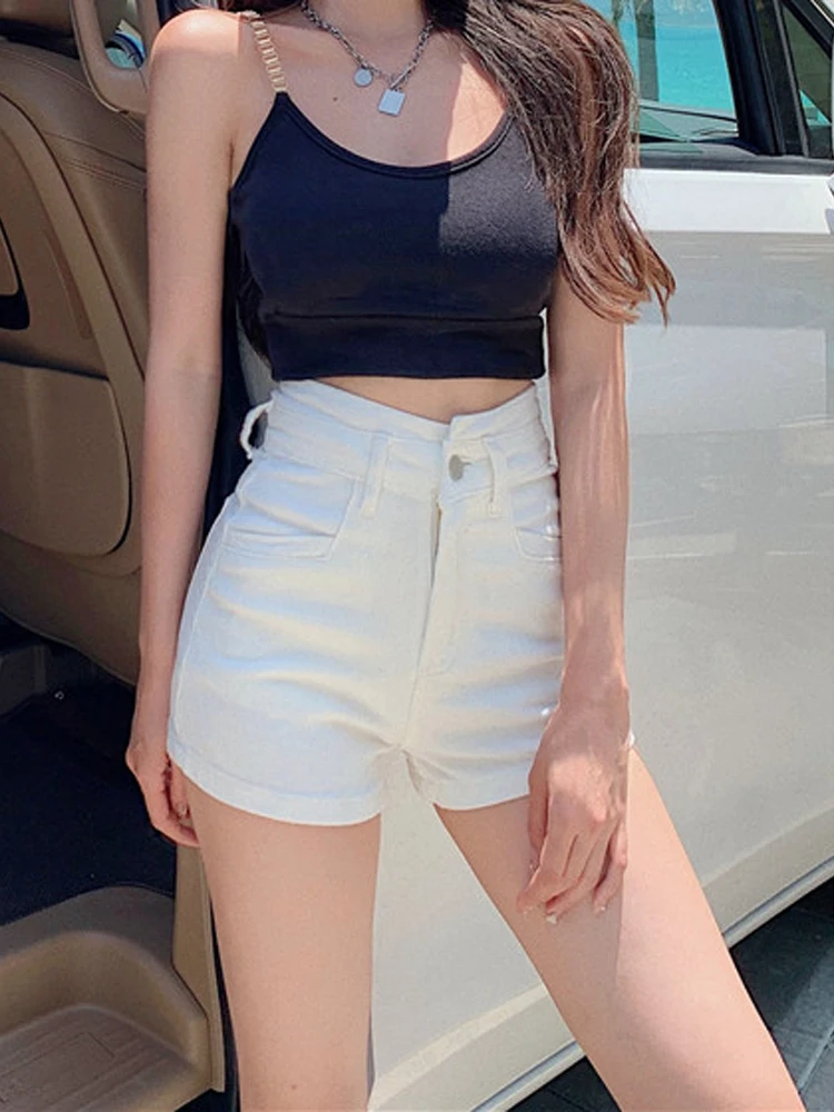 

High Waist Slim Fit White Denim Shorts Women's Summer 2026 New Style High Waist Straight Leg Hot Pants Casual Jeans Shorts