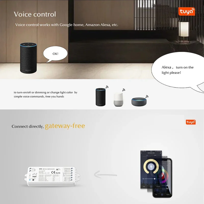 DC12V-24V Tuya Zigbee 5 in1 LED Light Dimmer per CCT/RGB/RGBW/RGBCCT Controller LED a colori con 2.4G RF Wall Touch Panel Remote