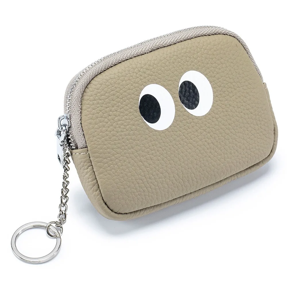 Portable Genuine Leather Wallet Bag Zipper Cute Cartoon Hand Coin Purse Multicolor Lipstick Earphone Pouch