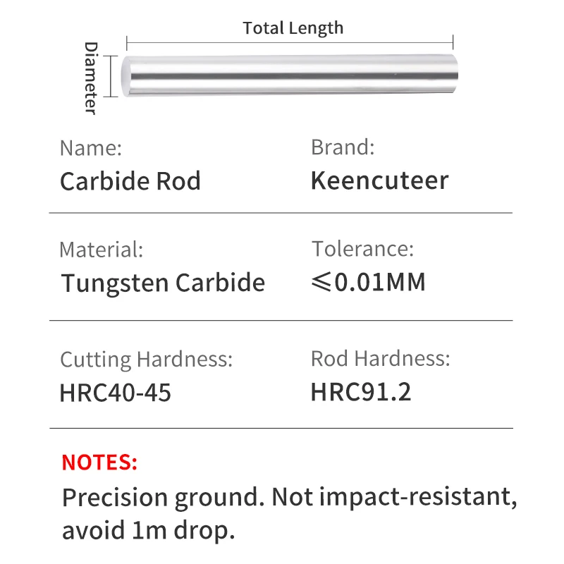 Solid Carbide Rod 1.0-20mm Diameter 100mm Length Straight Shank Long Carbide Round Bar Lathe Tool High Hardness