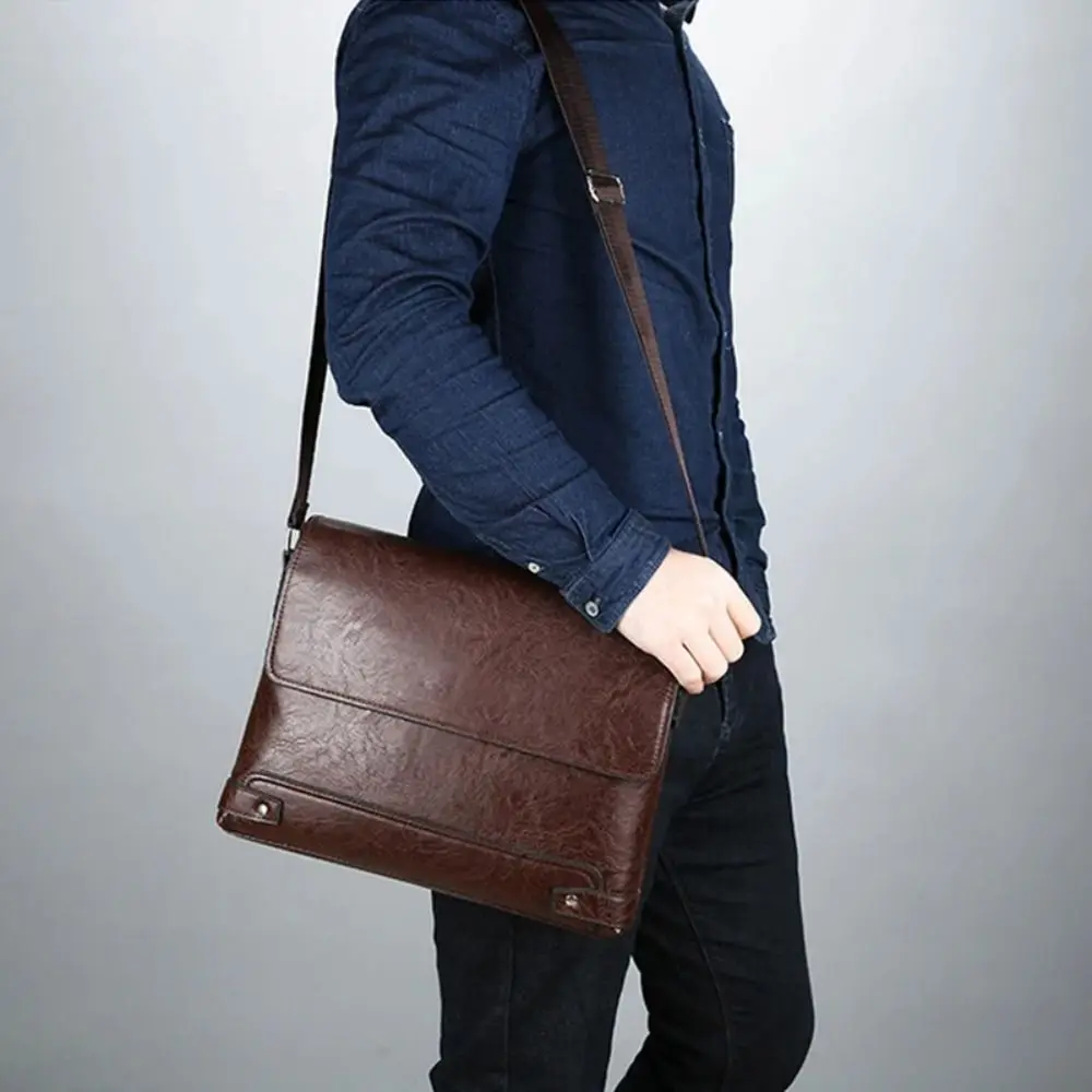 New Retro Men Business Briefcase PU Leather Waterproof Laptop Shoulder Bag Messenger Crossbody Bag Side Designer Computer Bag