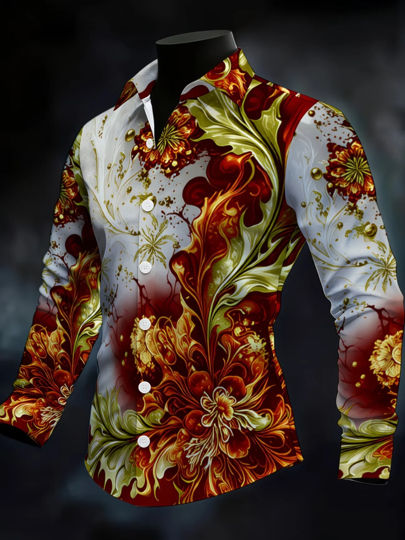 New men's fashionable luxury long sleeved shirt with high-definition 3D printed shirt and mask pattern top