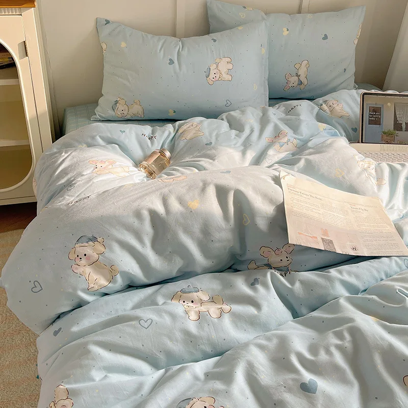 Cartoon Pattern 100% Cotton Bedding Sets Single Double Size Super Soft Fitted Sheet Set Cozy Breathable Bedclothes for Adults